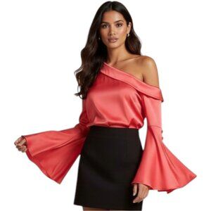 Banana Republic One Shoulder Bell Sleeve Blouse Coral Size S